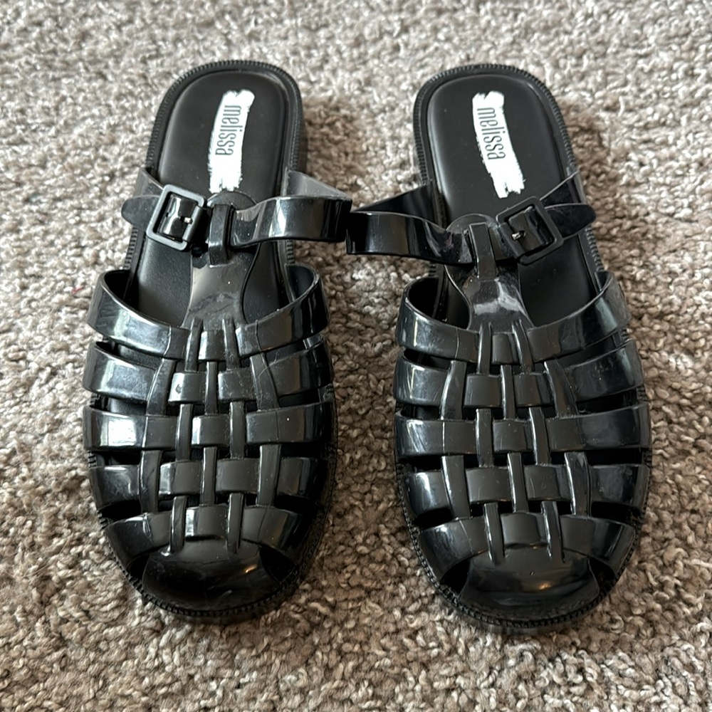Black slip on jelly shoes Melissa women size 8